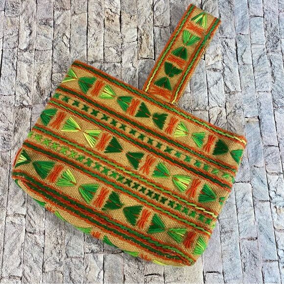 Bohemian Tote Bag Handcrafted Vintage Medium Size Burlap Eco Friendly - Picture 1 of 7